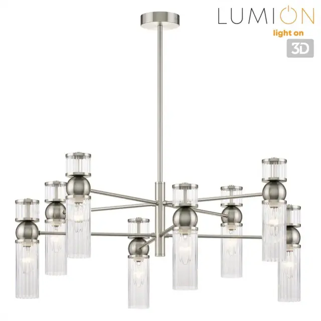 Потолочная люстра Lumion DENVER с никелевой арматурой и восемью подвесами с рельефным стеклом, ракурс 5