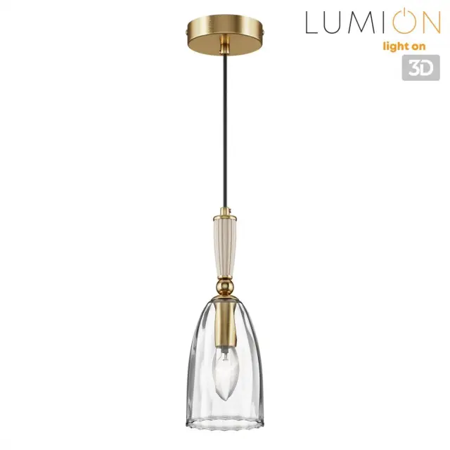 Подвесной светильник Lumion из бронзы, с прозрачным рельефным стеклянным плафоном и матовым основанием, ракурс 4