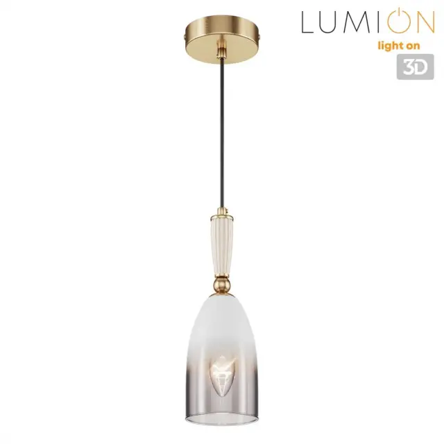 Подвесной светильник Lumion в стиле неоклассика с бронзовым корпусом и рельефным белым стеклянным плафоном, ракурс 4
