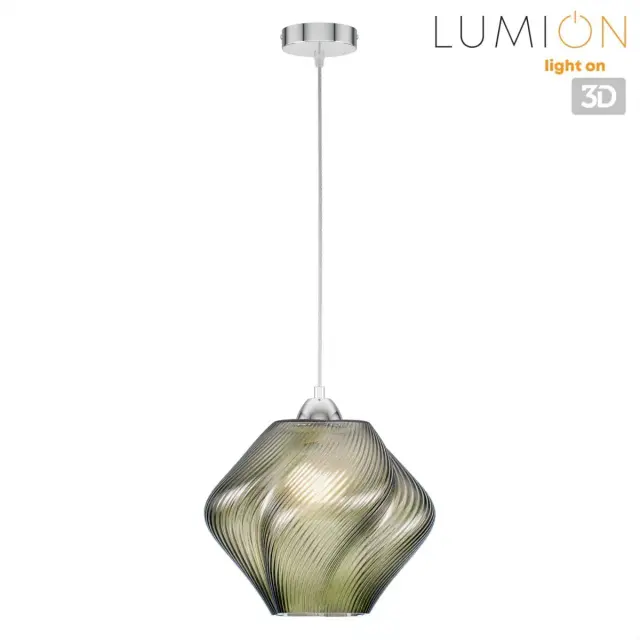 Подвесной светильник Lumion в стиле Модерн с зеленым рельефным стеклянным плафоном и хромированной арматурой, ракурс 5