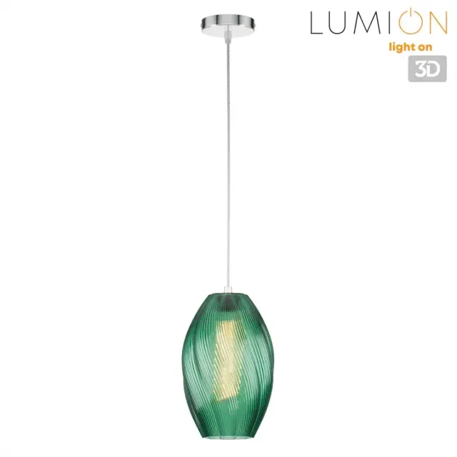 Подвесной светильник Lumion в стиле Модерн с зеленым рельефным стеклянным плафоном и хромированной арматурой, ракурс 5