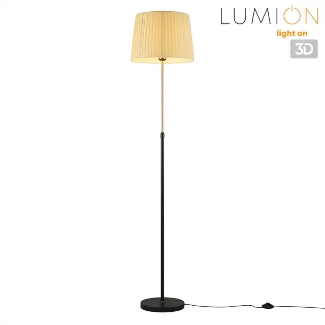 Торшер Lumion TUNE, черный металл, бежевый текстильный плафон с вертикальными каннелюрами, ракурс 5