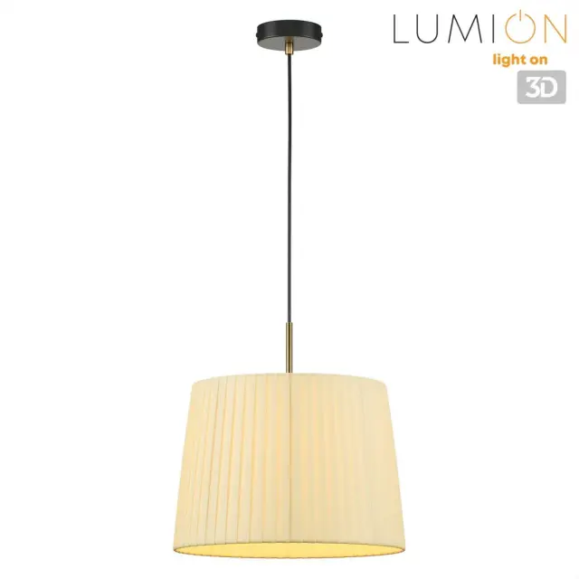 Подвесной светильник Lumion TUNE с бежевым текстильным абажуром, вертикальной фактурой и черным металлическим каркасом, ракурс 5