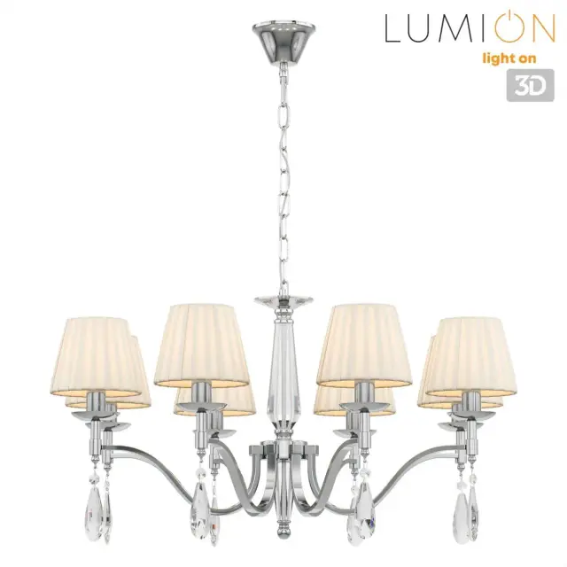 Подвесная люстра Lumion в стиле Арт-деко с восемью лампами, хромированной арматурой и белыми текстильными абажурами, ракурс 5