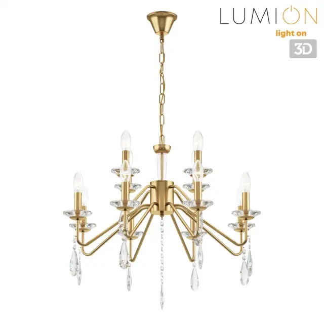 Подвесная люстра Lumion в стиле Арт-деко из латуни с хрустальными подвесками и двенадцатью патронами, ракурс 5