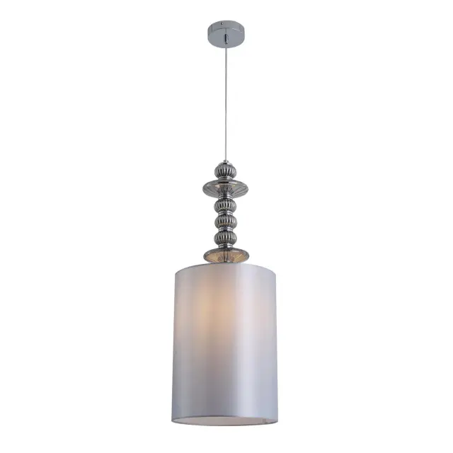Подвесной светильник Lumion в неоклассическом стиле, матовый серый тканевый плафон и многоярусная хромированная, ракурс 3