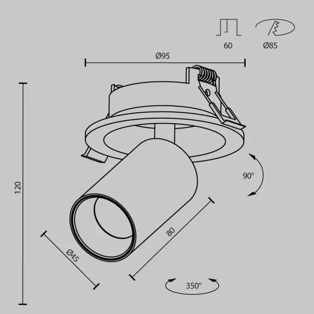 Встраиваемый точечный светильник Maytoni FOCUS LED — черный, ракурс 10