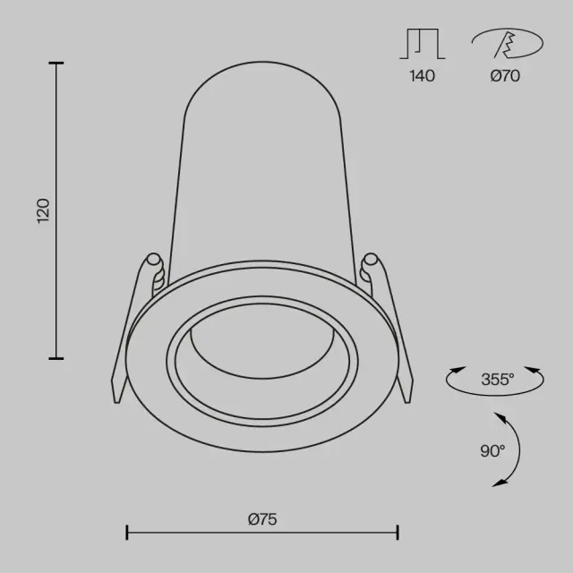 Встраиваемый точечный светильник Maytoni FOCUS LED — черный, ракурс 8