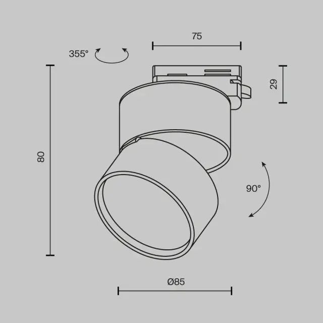 Трековый светильник Maytoni ONDA — однофазные, белый, ракурс 3