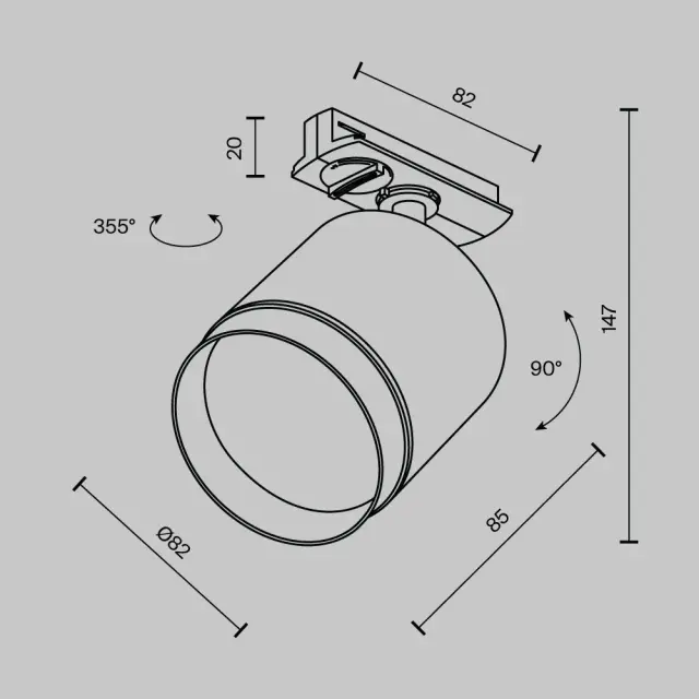 Трековый светильник Maytoni POLAR — однофазные, черный, ракурс 8