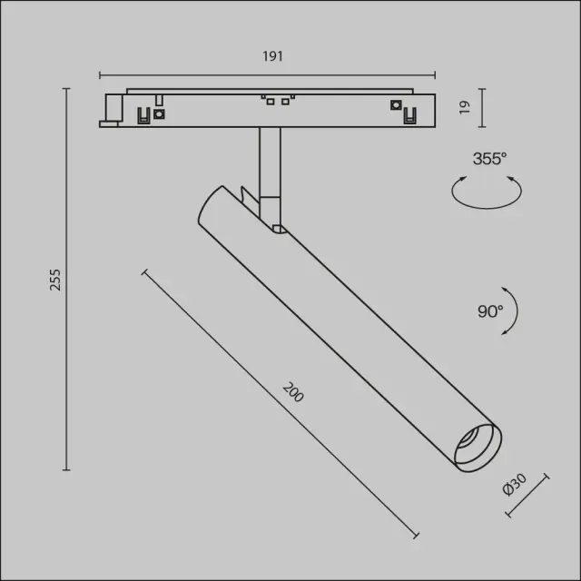 Трековый светильник Maytoni FOCUS T — магнитные, латунь, ракурс 9