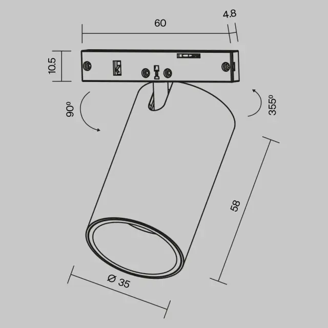 Трековый светильник Maytoni FOCUS LED — магнитные, бронза, ракурс 7