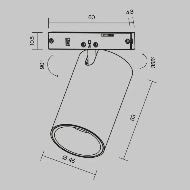 Трековый светильник Maytoni FOCUS LED — магнитные, бронза, ракурс 7