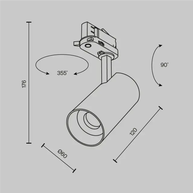 Трековый светильник Maytoni FOCUS LED — трехфазные, черный, ракурс 11