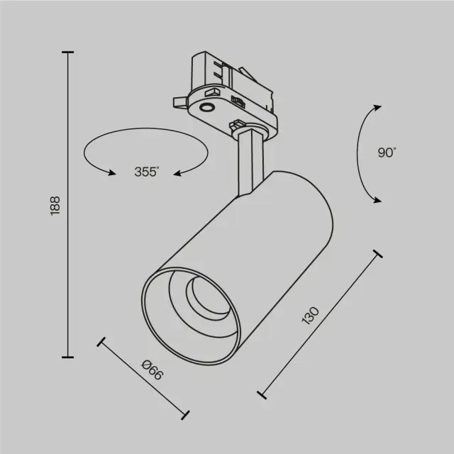 Трековый светильник Maytoni FOCUS LED — трехфазные, черный, ракурс 10