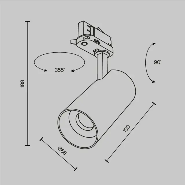 Трековый светильник Maytoni FOCUS LED — трехфазные, белый, ракурс 10
