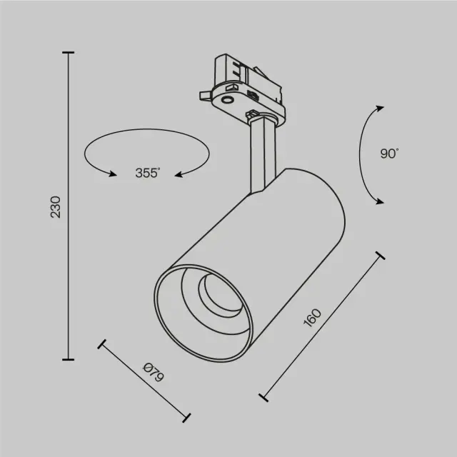 Трековый светильник Maytoni FOCUS LED — трехфазные, черный, ракурс 10