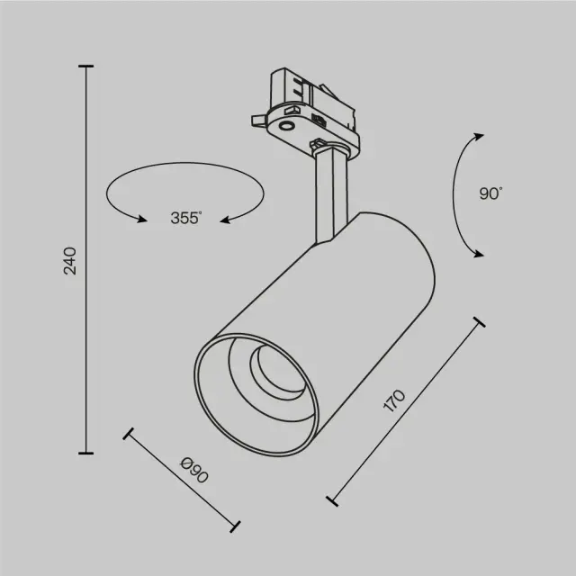 Трековый светильник Maytoni FOCUS LED — трехфазные, черный, ракурс 10