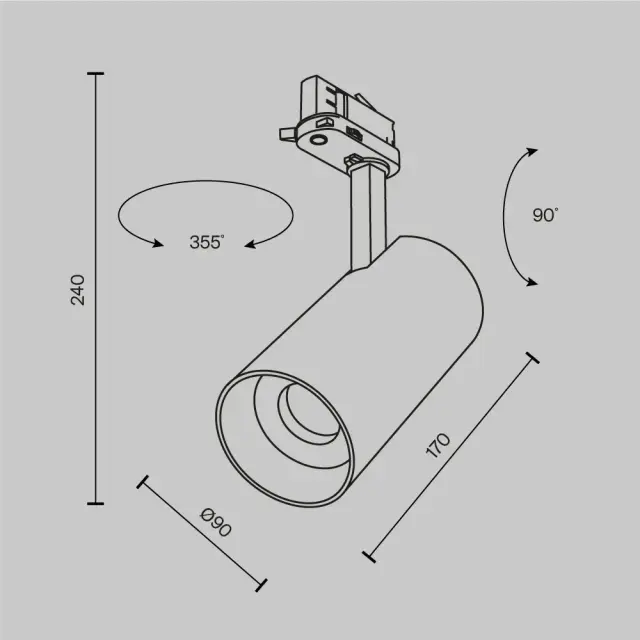 Трековый светильник Maytoni FOCUS LED — трехфазные, белый, ракурс 10