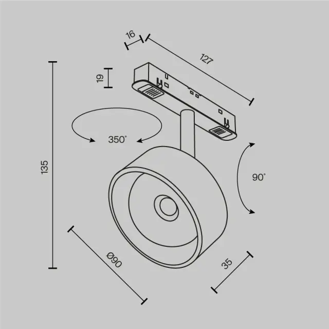 Трековый светильник Maytoni LENS — магнитные, черный, ракурс 10
