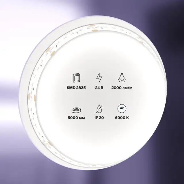 Светодиодная лента 24В 2835 20Вт/м 6000K 5м IP20, ракурс 4
