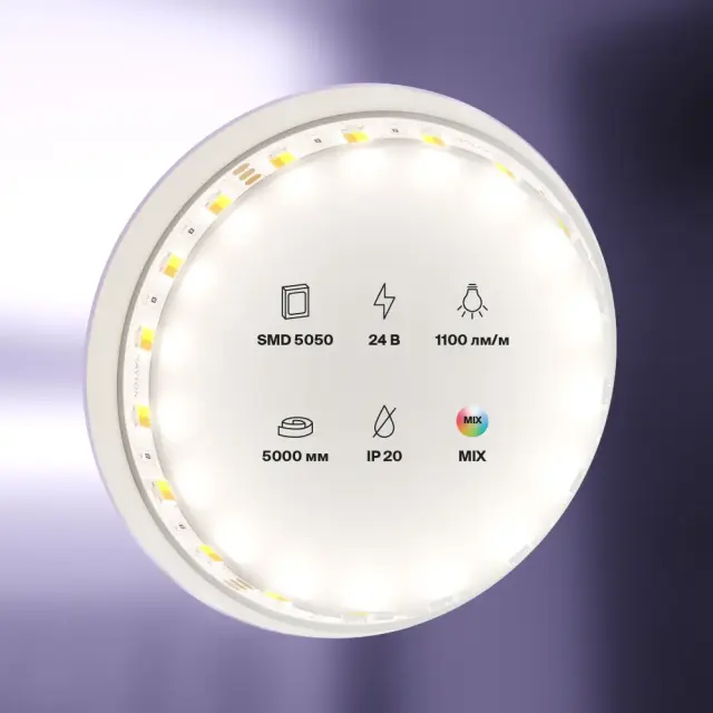 Светодиодная лента 24В 5050 14,4Вт/м Комбинированная (MIх) 5м IP20, ракурс 5