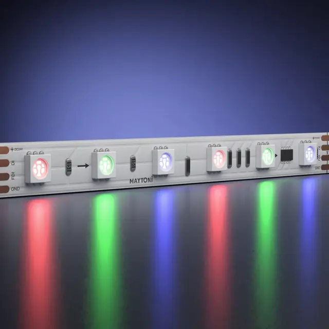 Светодиодная лента 24В 5050 14,4Вт/м 5м IP 20 Адресная (SPI) Цветная (RGB) 201246
