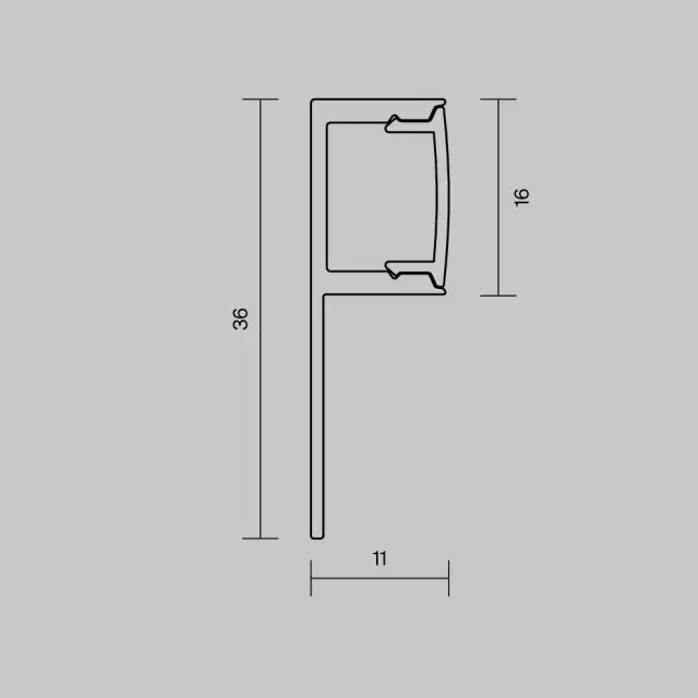 Алюминиевый профиль встраиваемый 36x11 (Серебро, 2 м), ALM-3611-S-2M, ракурс 5
