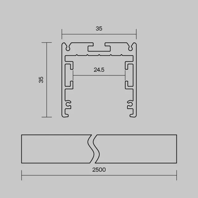 Радиусный профиль 35x35 линейный черный 2.5м, ракурс 7