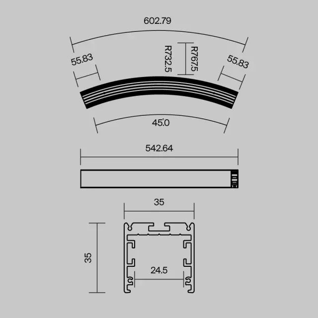 Радиусный профиль 35x35 D1500мм 1/8 круга черный, ракурс 7
