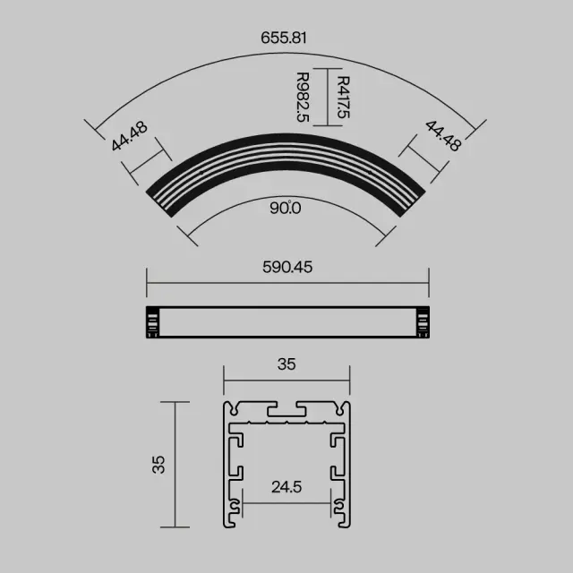 Радиусный профиль 35x35 D800мм 1/4 круга черный, ракурс 7