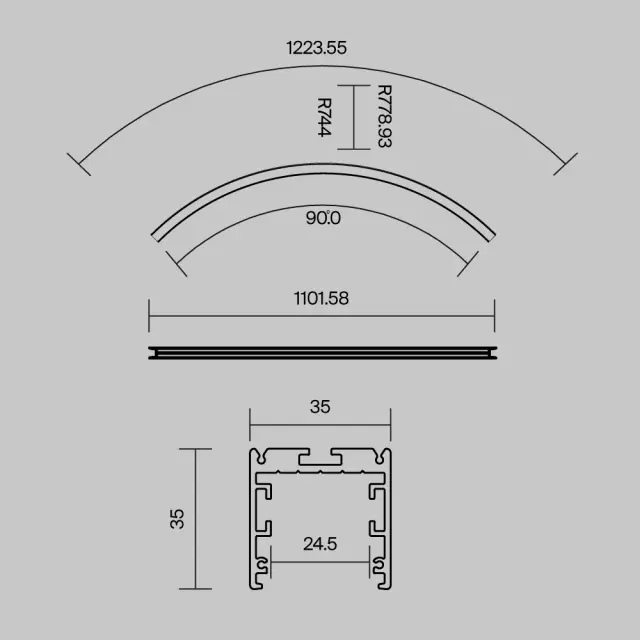 Радиусный профиль 35x35 D1500мм внешний 1/4 круга черный, ракурс 7