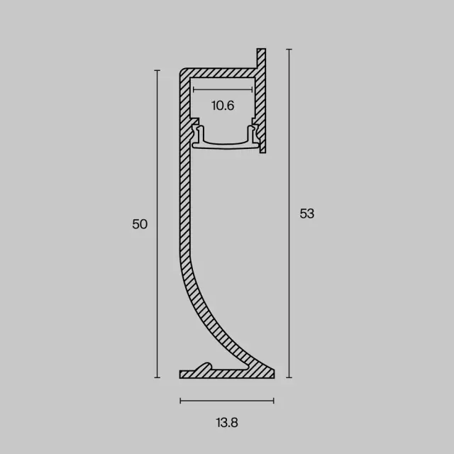Алюминиевый профиль плинтус 53x14 (Серебро, 2 м), ALM-5314-S-2M, ракурс 5