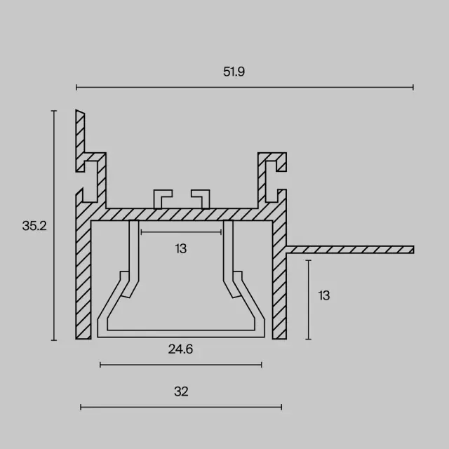Алюминиевый профиль для натяжного потолка 52x35 (Серебро, 2 м), ALM013S-2M, ракурс 4