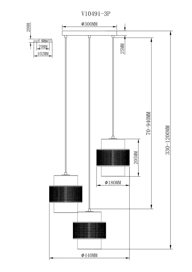 Светильник Moderli V10491-3P GELA — черный, ракурс 7