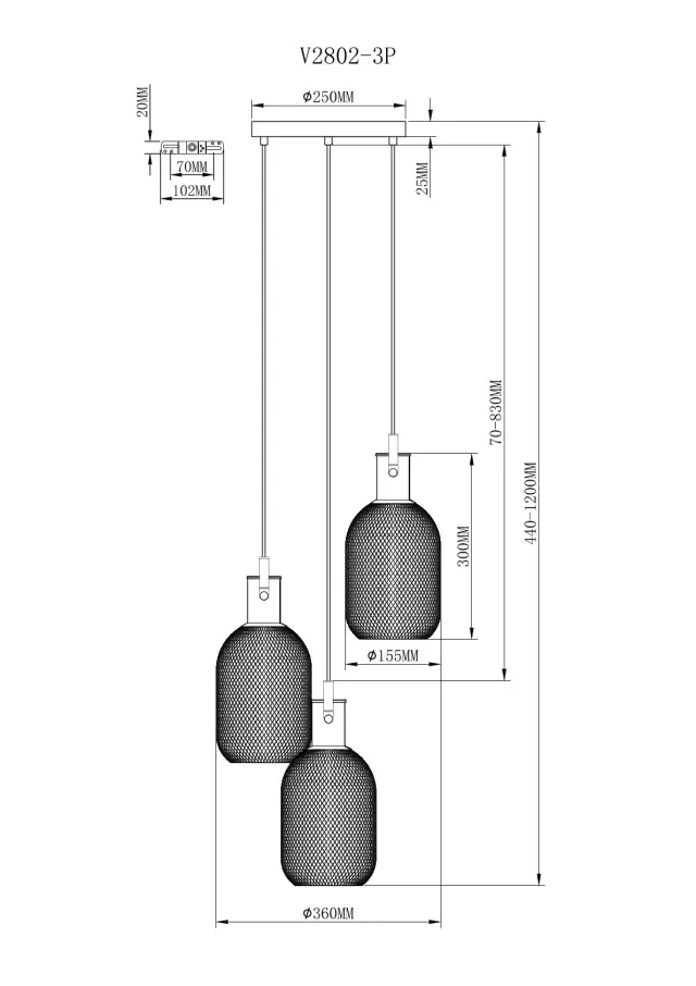 Светильник Moderli V2802-3P ALINA — черный, ракурс 9