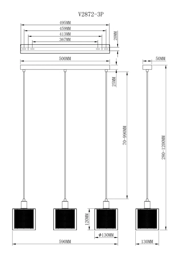 Светильник Moderli V2872-3P SUSPENT — черный, ракурс 7