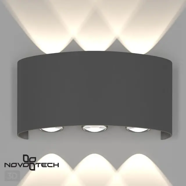 Настенный уличный светильник Novotech в стиле минимализм, серый матовый металл, шесть встроенных источников света, ракурс 5