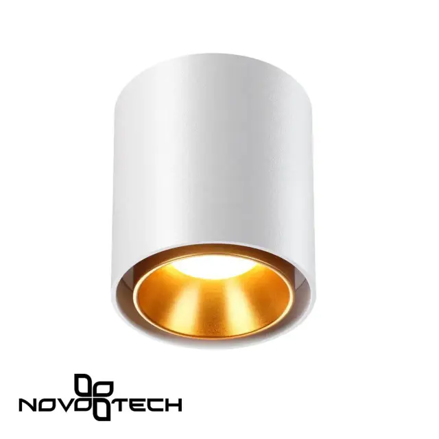 Накладной точечный светильник Novotech белый корпус с внутренним матовым золотым рассеивателем в стиле Минимализм, ракурс 3