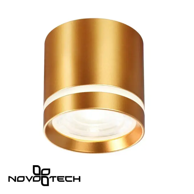 Накладной точечный светильник Novotech матовый золотой цилиндр с рассеивателем из металла, ракурс 3