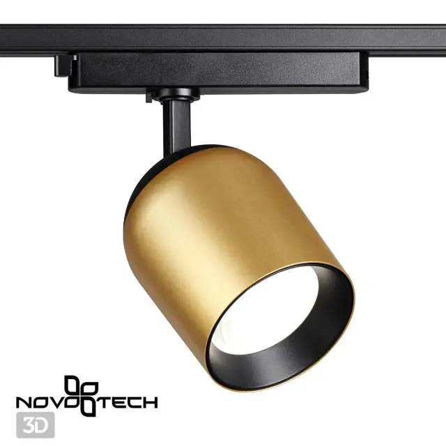 Направленный светильник Novotech в стиле KAMP с матовым черным корпусом и золотым металлическому плафоном, ракурс 5