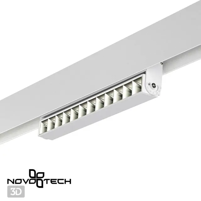 Трековый светильник Novotech в матовом белом металле с прямоугольным плафоном и одним источником света, ракурс 4