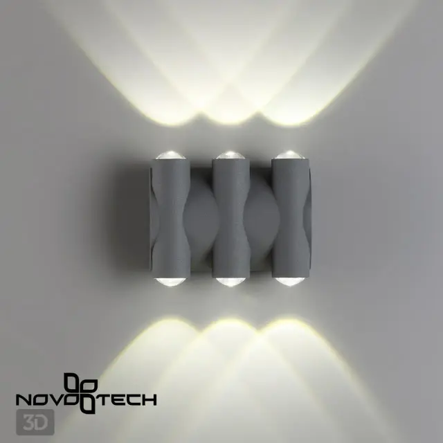 Настенный уличный светильник Novotech CALLE, серый матовый металл с линзовым рассеивателем, минималистичный дизайн, ракурс 4