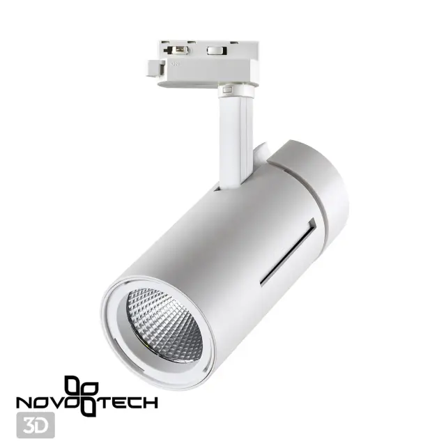 Трековый светильник Novotech белый матовый цилиндрической формы с декоративным плафоном из металла, ракурс 4