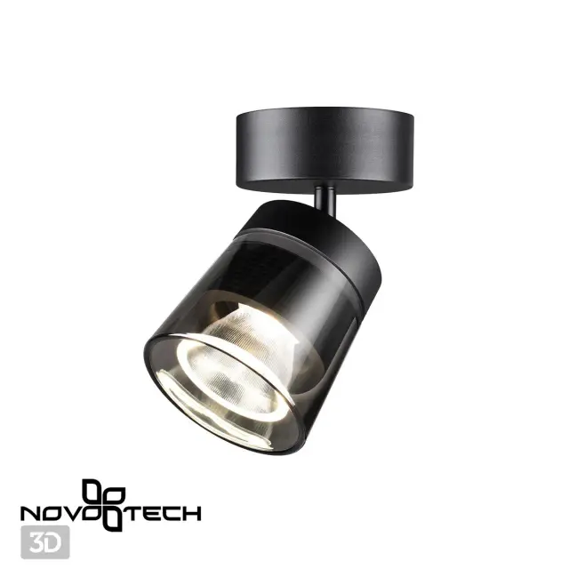 Накладной точечный светильник Novotech черный матовый металл с тонированным глянцевым плафоном и акриловым рефлектором, ракурс 2