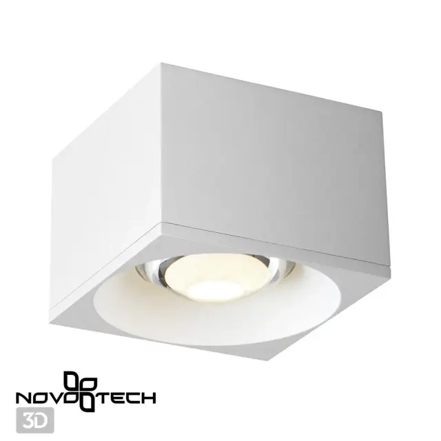 Накладной точечный светильник Novotech белый матовый металл с центральной световой сферой-линзой, ракурс 3