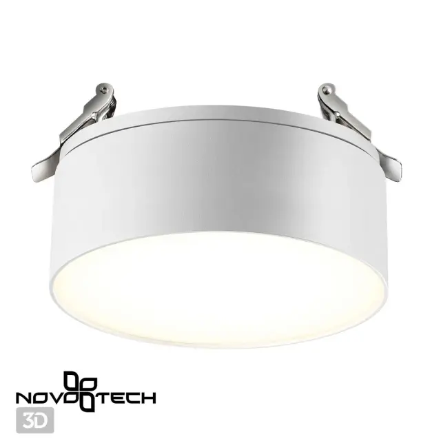 Встраиваемый точечный светильник Novotech белого цвета из матового металла и акрила с одним источником света, ракурс 4