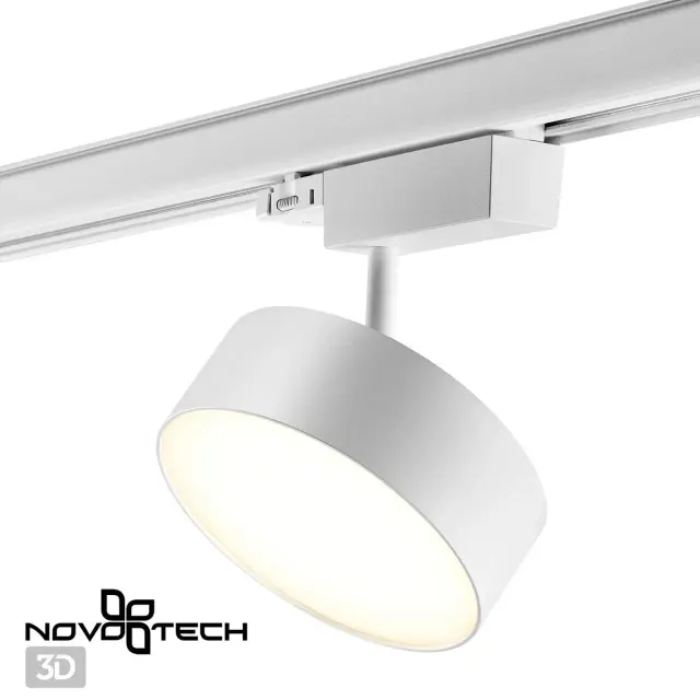 Трековый светильник Novotech белый с акриловым плафоном и корпусом из матового металла, ракурс 4