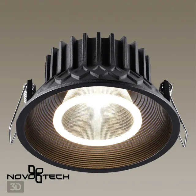 Встраиваемый точечный светильник Novotech в матовом металлическом исполнении с геометрической формой корпуса, ракурс 4