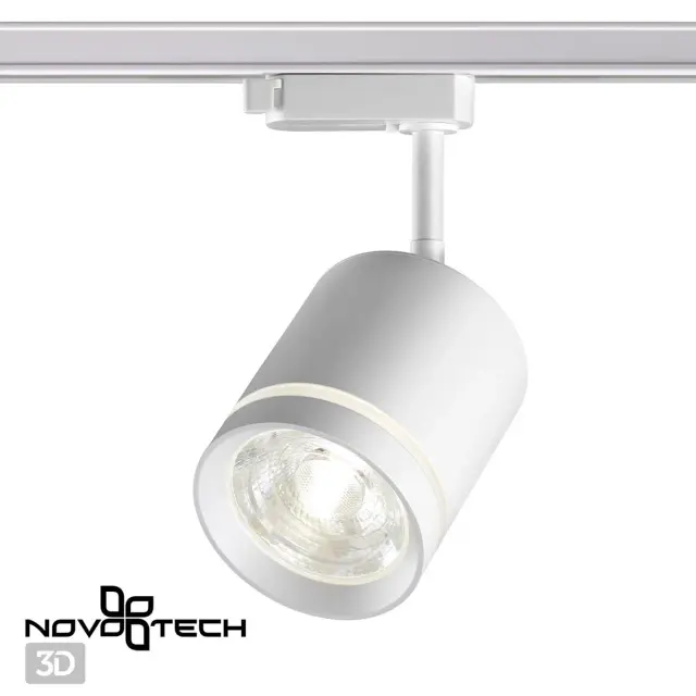 Трековый светильник Novotech ARUM с матовым белым плафоном и корпусом на направляющей шине, ракурс 5